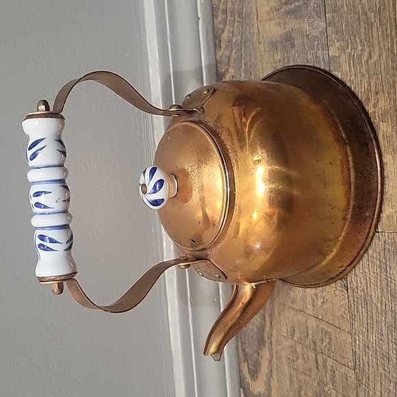 Vintage Kitchen Vintage Metal Copper Porcelain Tea Kettle Poshmark
